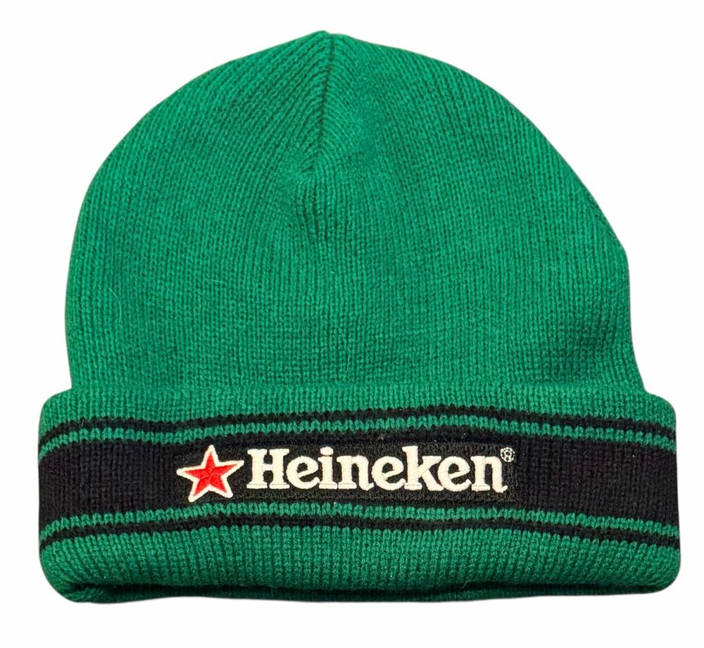 Rare Vintage 90s Heineken Beer Knit Beanie - Red Star Logo - Made in Korea Green
